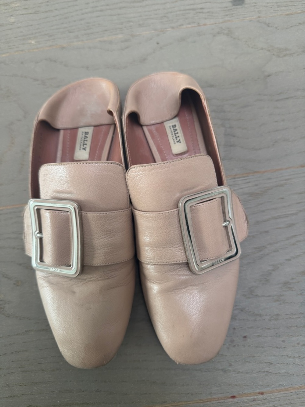 Bally Blush Pink Leather Buckle Mules